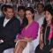 Bollywood actress Malaika Arora with writers Shobhaa De and Chetan Bhagat at Mercedez Benz magazine anniversary issue launch in Crossword Mumbai .