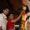 Gurmeet Choudhary with wife Debina at North Bombay Sarbojanin Durga Puja in Mumbai.