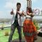 Varun Dhawan and Alia Bhatt strike a pose for the cameras at Ahmedabad