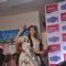 Sonam Kapoor waves to the audience at the Promotion of Khoobsurat at Reliance Trends