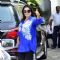 Farah Khan poses for the media at Airport while leaving for Ahmedabad
