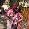 Deepshikha Nagpal and Kaishav Arora pose for the media at Shabana Azmi's Holi Bash